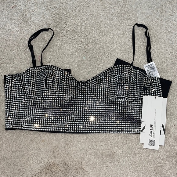 Zara Tops - Zara crystal top -Cropped Sparkly Bustier (Emily in Paris) medium